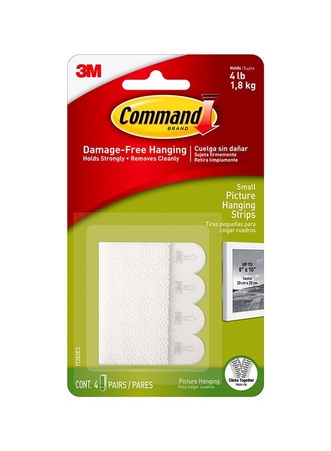 Command Picture Small Hanging Strips White color, 4 pairs/pack | Holds 1.8 kg whole pack | Organize | Decoration | No Tools | Holds Strongly | Damage-Free Hanging - Image 1